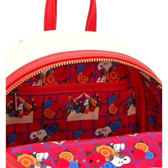 NWT Loungefly Peanuts Snoopy Crochet Flowers Embroidered Colorful Artsy Backpack - Picture 5 of 7